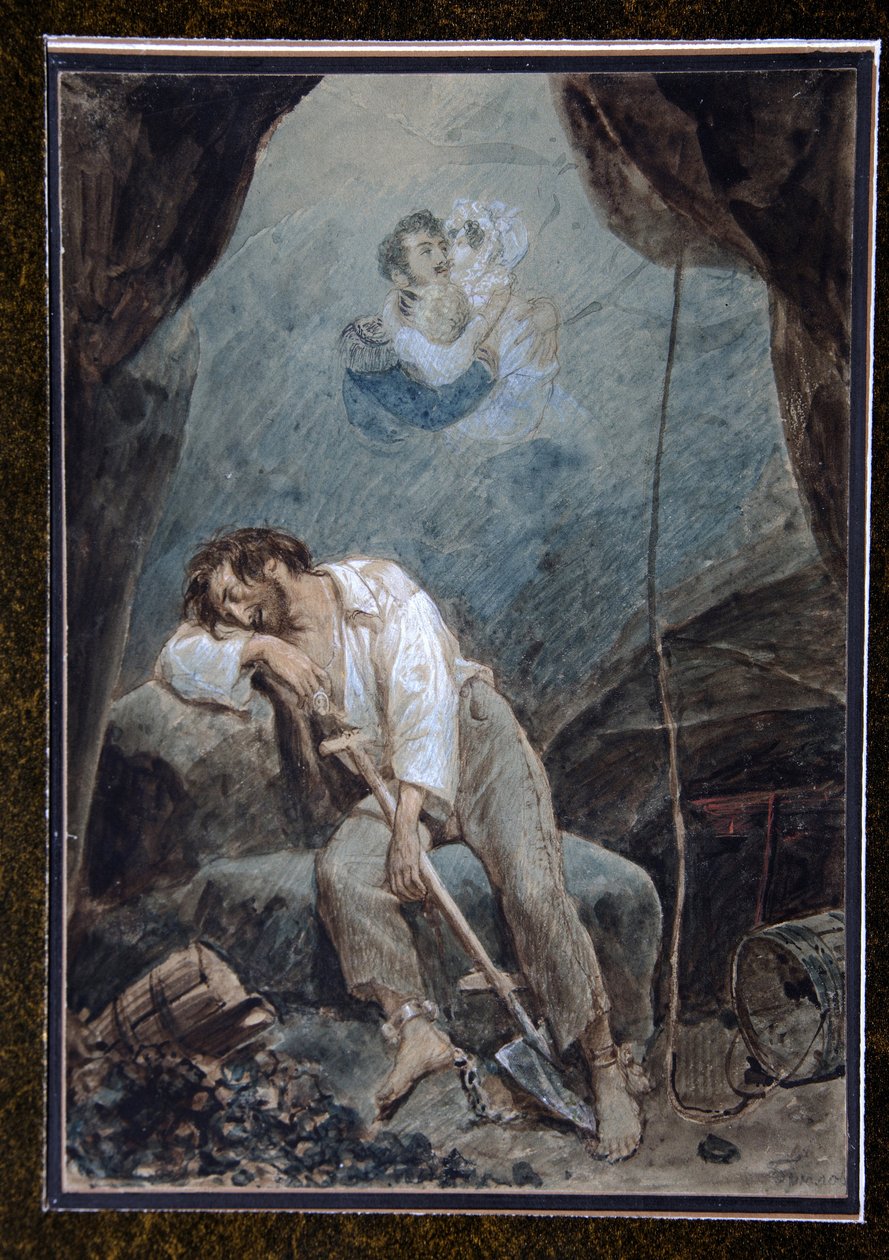 Le rêve de Volkonski (Unelma Volkonskista) - Serguei Grigorjevitš Volkonski (1788-1865), Venäjän keisarillisen armeijan kenraalimajuri ja Decembrist, tuomittiin 20 vuodeksi vankeuteen ja internoitiin vuonna 1832 Chitan linnoitukseen ja työskenteli miinat tekijältä Unknown artist