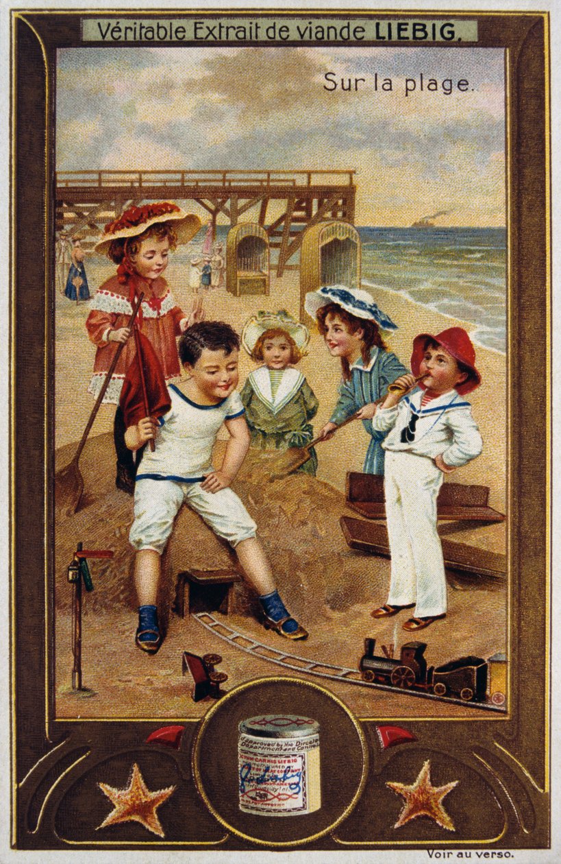 Leibig-kortti, jossa ranskalaisia lapsia rannalla 1890 1890 tekijältä Unknown artist