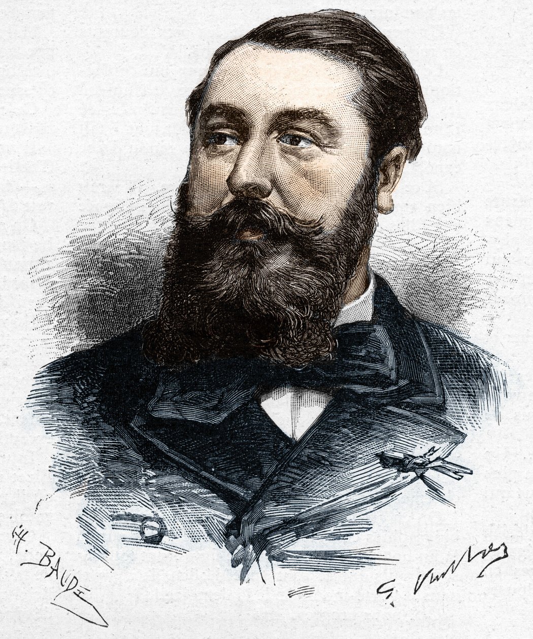 Leo Delibes (1836-1891), ranskalainen muusikko ja säveltäjä. Charles Bauden puukaiverrus Gaston Vuillierin mukaan - teoksessa "" Le Monde Illustré" 28. huhtikuuta 1883. tekijältä Unknown artist