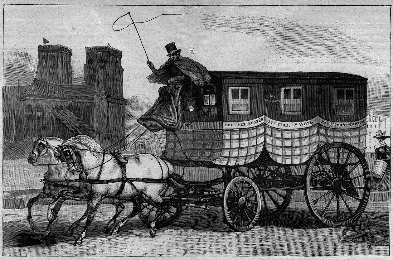 Les Omnibus de Paris 1800-luvulla: Skotlantilainen - kaiverrus vuodelta 1892 tekijältä Unknown artist