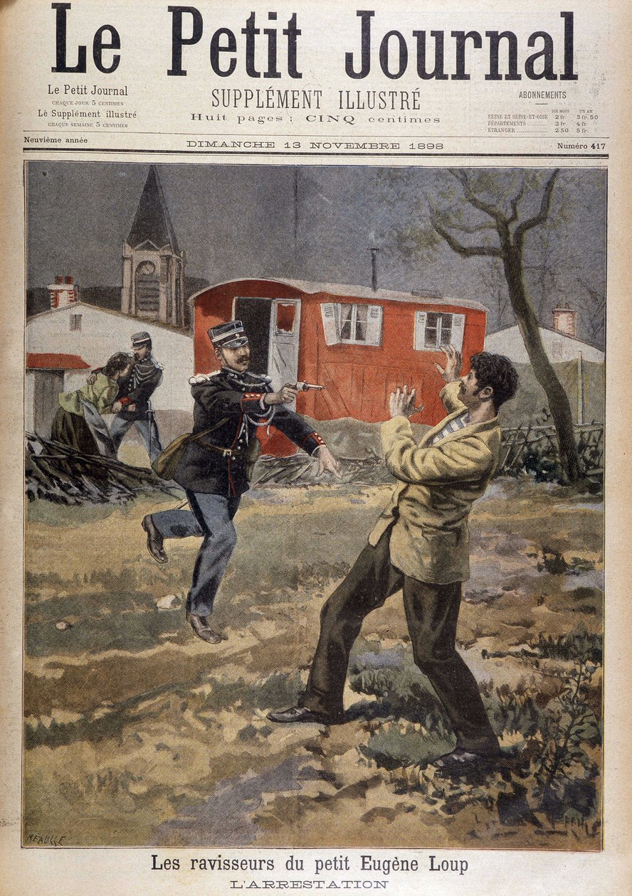 Pienen Eugène Loupin sieppaajat: pidätys - "" Le Petity Journal" -lehdessä 13.11.1898 tekijältä Unknown artist