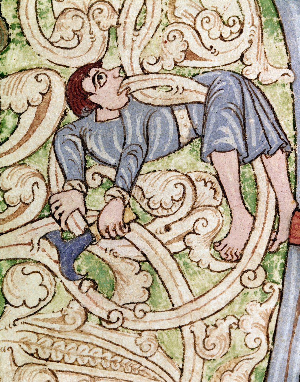 Lettrine C decoree esityksen puumiehen. Miniatyyri Raamatusta (Vanha testamentti) (Ms 3088) 1100-luvun Coimbra, yliopiston kirjasto tekijältä Unknown artist