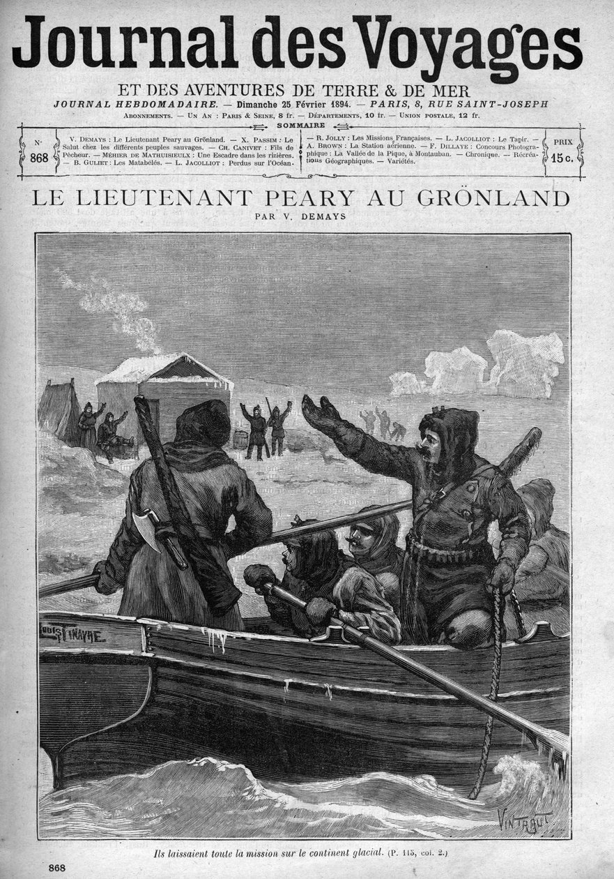 Luutnantti Robert Edwin Peary Grönlannissa - Luutnantti Robert Edwin Peary (1856-1920) Grönlannissa - "Le Journal des voyages" -lehden kansi vuodelta 1894 tekijältä Unknown artist