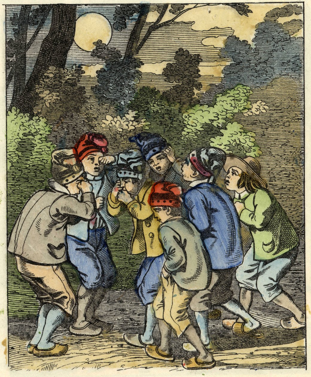Pikku Poucet ja hänen veljensä eksyneet metsään. Kuva Charles Perraultin tarinasta "" Le Petit Poucet". tekijältä Unknown artist