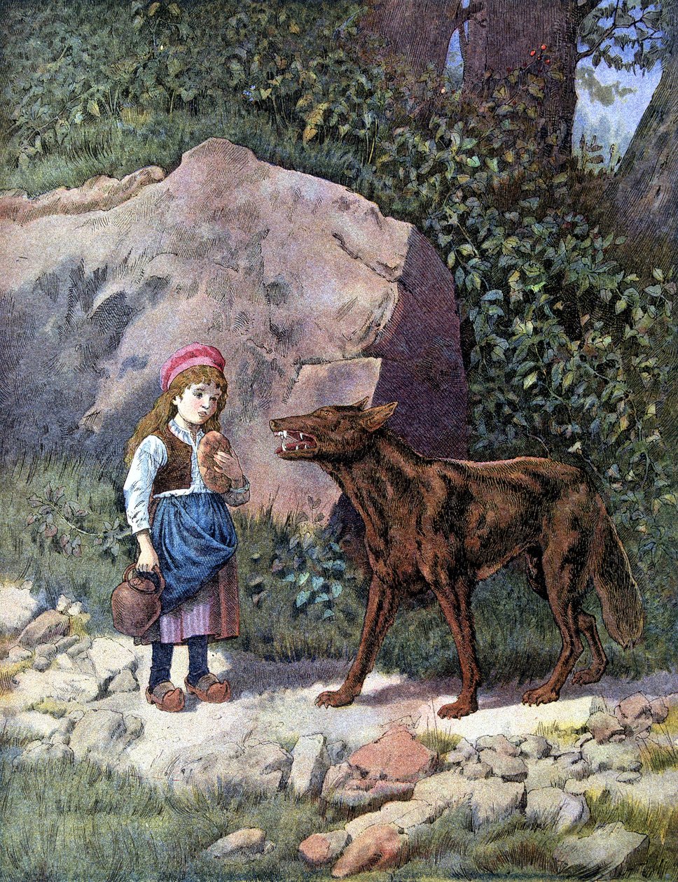 Punahilkka kohtaa suden metsässä - elokuvassa ”Les Tales de Perrault”” tekijältä Unknown artist