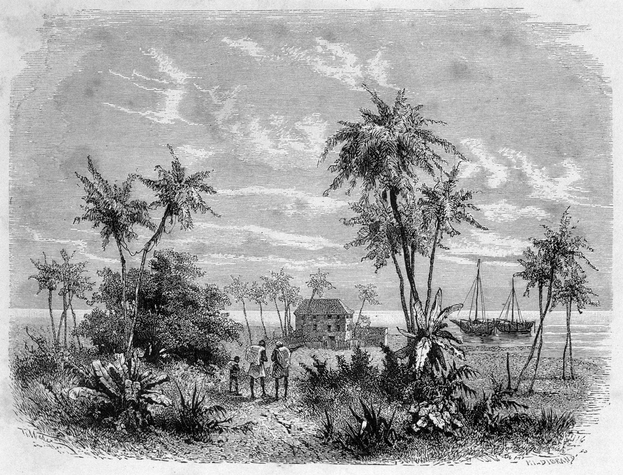 Livingstonen talo Zanzibarissa - "" Livingstonen viimeinen matka 1866-1873"" "" Maailman ympäri", 2. sem. 1875 tekijältä Unknown artist