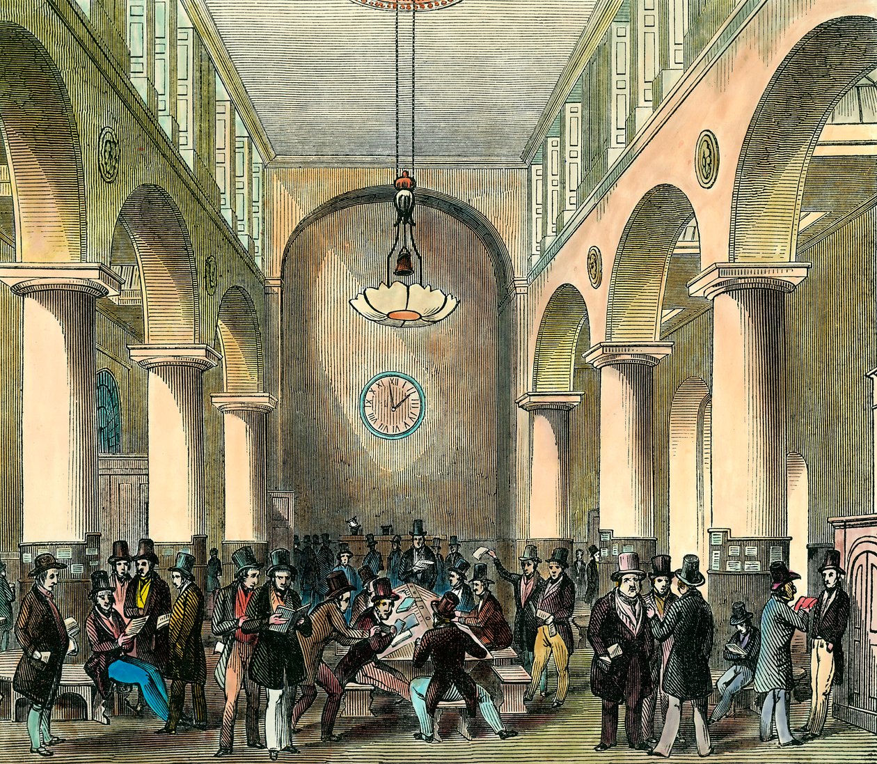 Lontoon pörssi: Pörssi Lontoossa 1800-luvulla. Kaiverrus. Yksityinen kokoelma. tekijältä Unknown artist