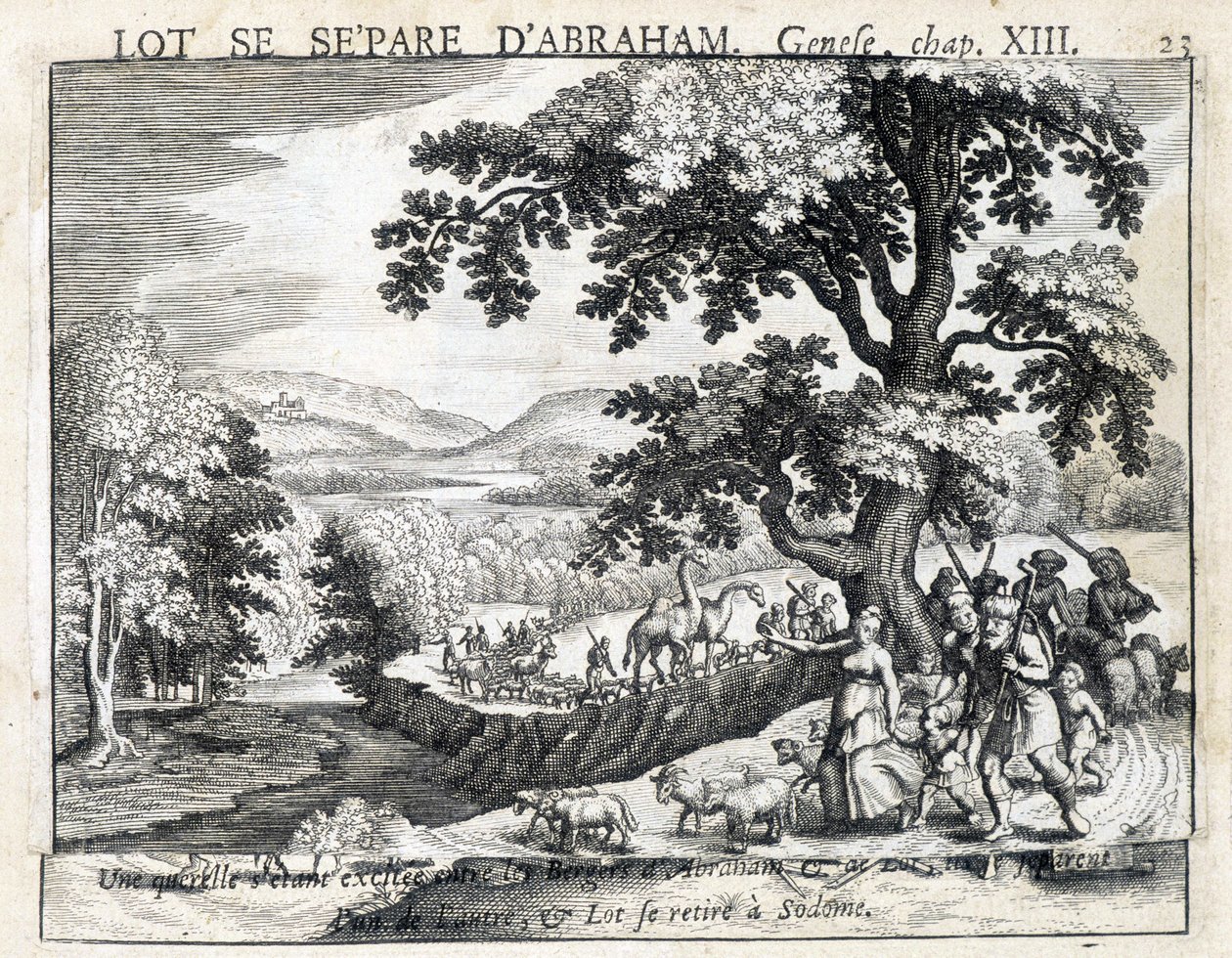 Loth eroaa Abrahamista - Raamattu, kaiverrus tekijältä Unknown artist