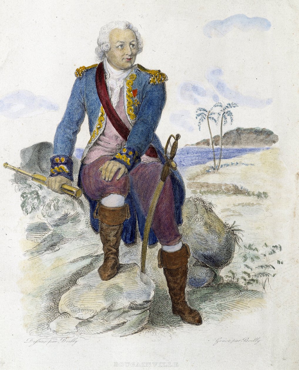 Louis Antoine, Bougainvillen kreivi (1729-1811), ranskalainen navigaattori. - Mennechetin teoksessa "Ranskalainen Plutarch". tekijältä Unknown artist
