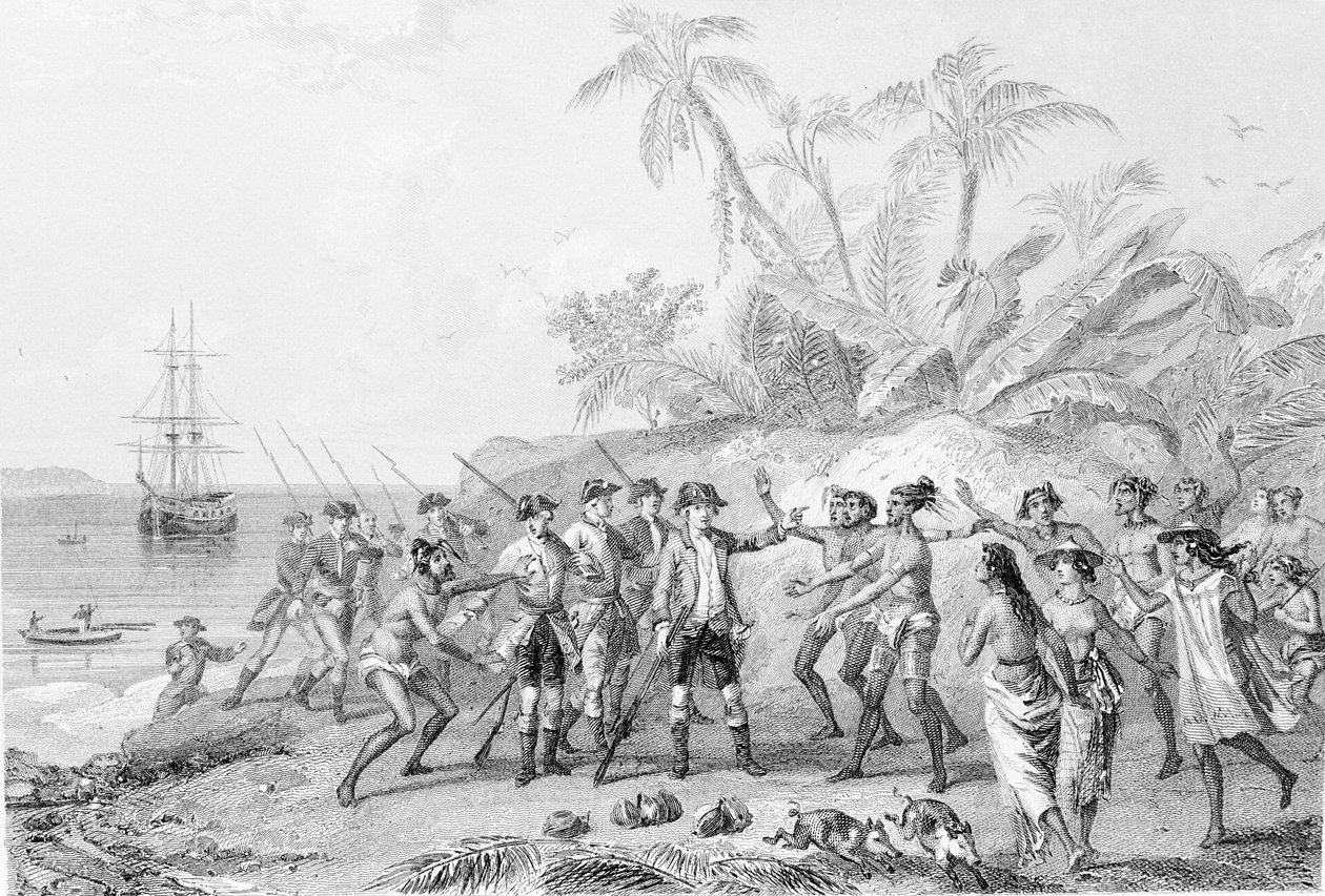 Louis Antoine, Bougainvillen kreivi (1729-1811) saapuu Tahitille tekijältä Unknown artist