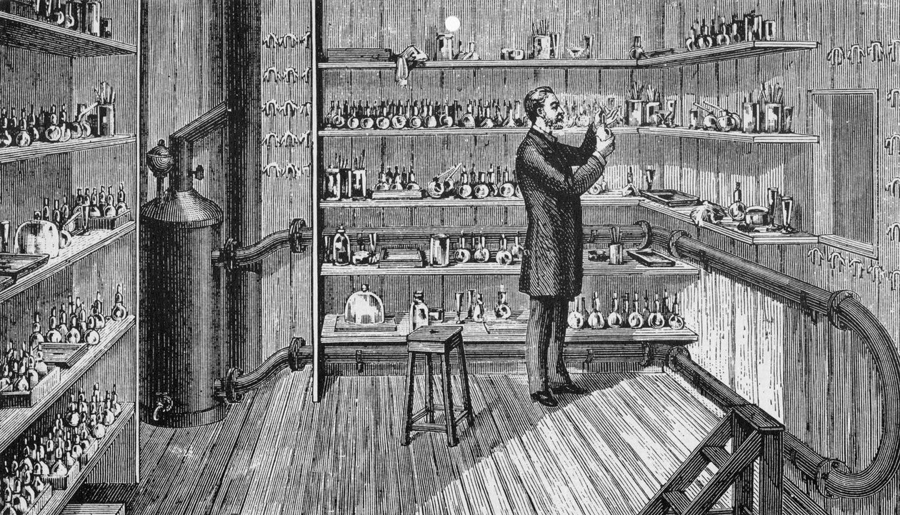 Louis Pasteur (1822-1895), ranskalainen kemisti ja biologi, vuonna 1883 Ecole Normalessa Pariisissa. tekijältä Unknown artist