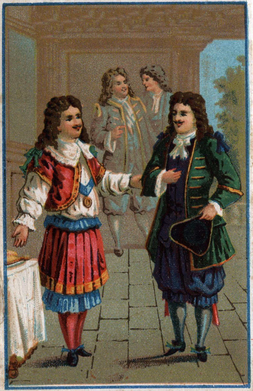 Ludvig XIV ja Moliere”: Kuningas Ludvig XIV (1638-1715) ja Johannes Kastaja Poquelin dit Moliere (1622-1673) tekijältä Unknown artist