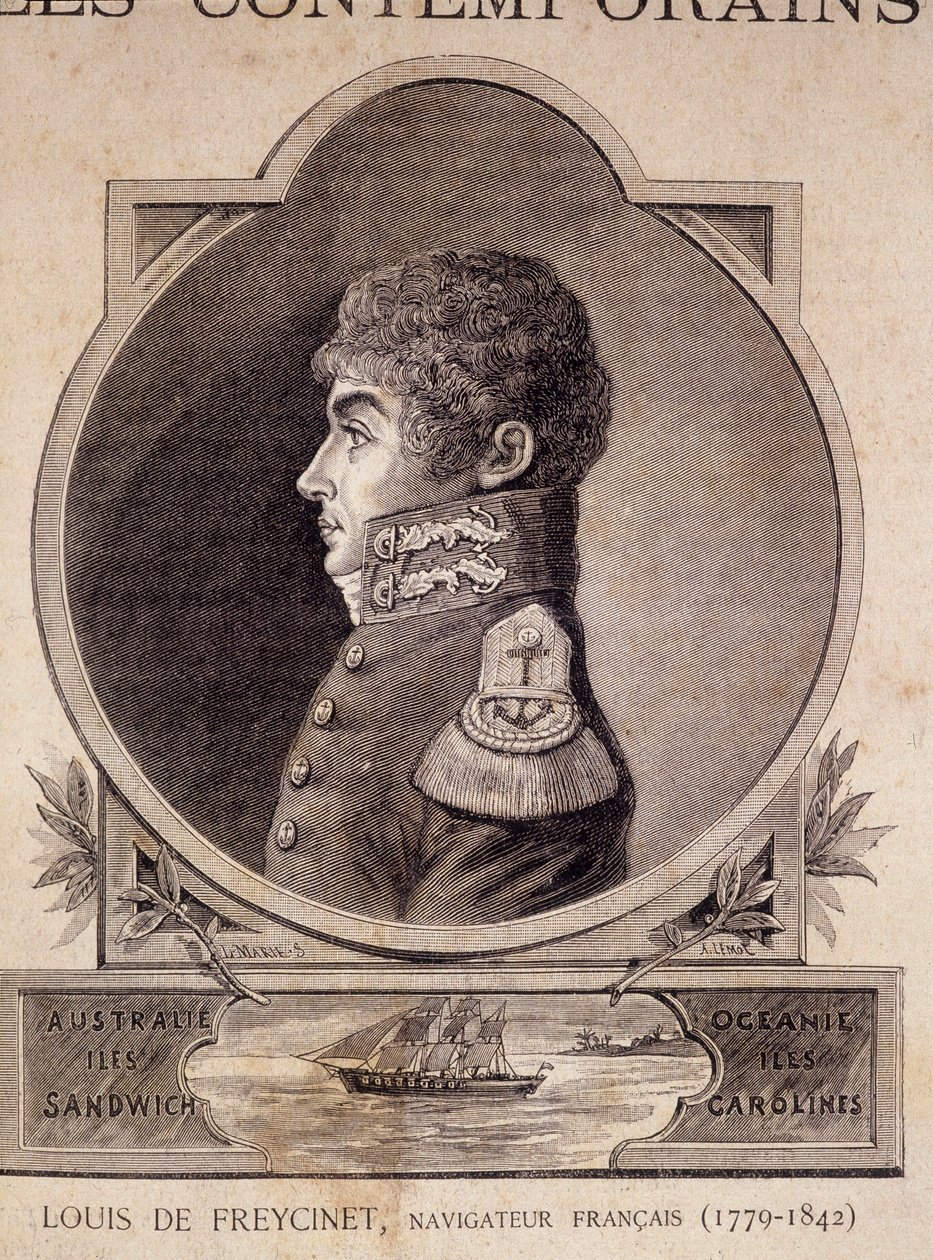 Louis de Freycinet, ranskalainen navigaattori (1779 - 1842) - teoksessa "" Les Contemporains"", n.d. 1800-luvun lopulla. tekijältä Unknown artist