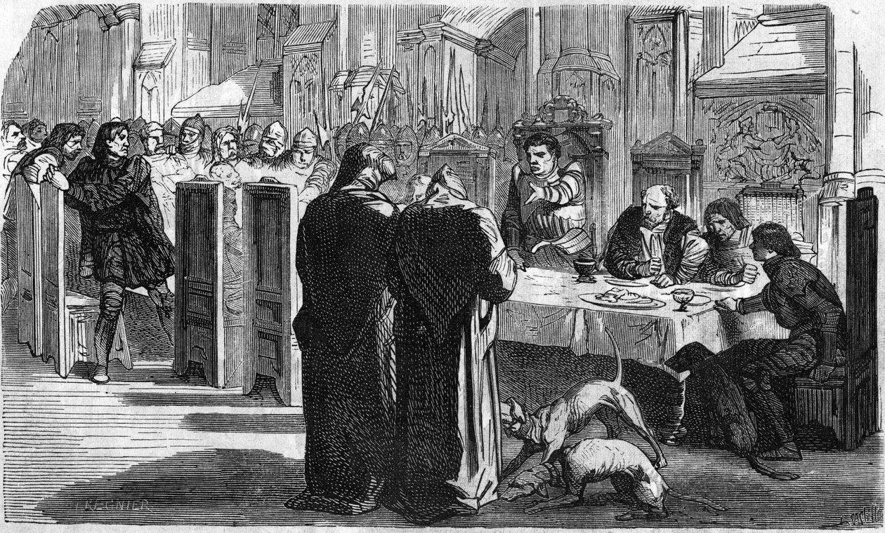 Louis de la Tremoille ja hänen vankinsa Saint-Aubin-du-Cornierin taistelun jälkeen (1488). Kaiverrus 1800-luvulta. tekijältä Unknown artist