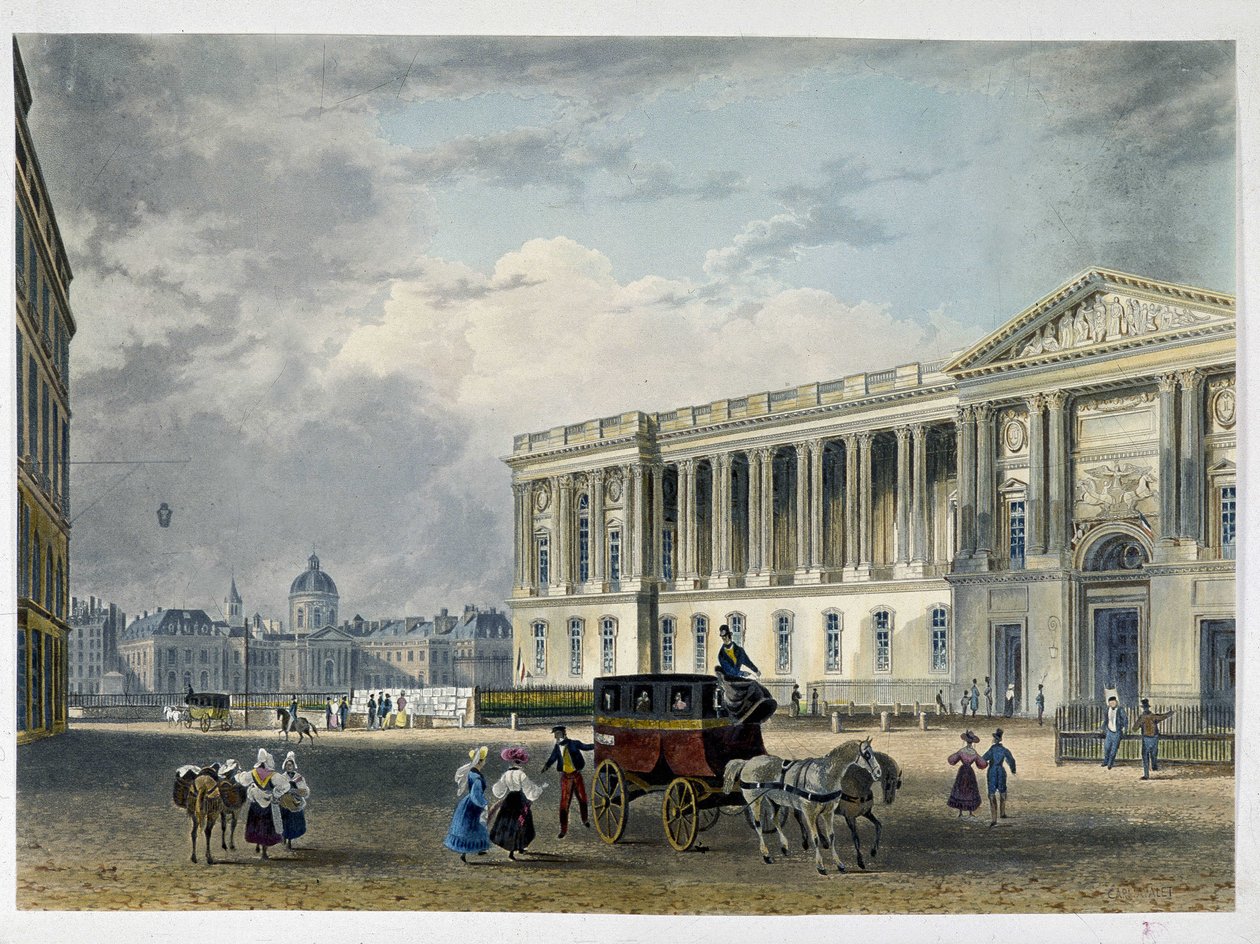 Louvre - Itäinen julkisivu, takana kupoli - 1800-luku tekijältä Unknown artist