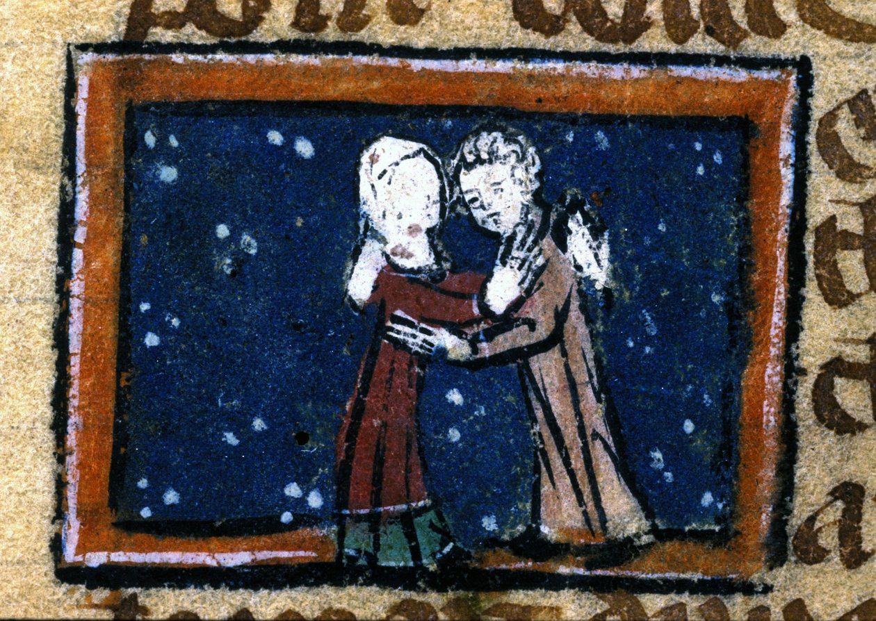 Rakkauskohtaus 1200-luvun ranskalaisesta käsikirjoituksesta. tekijältä Unknown artist