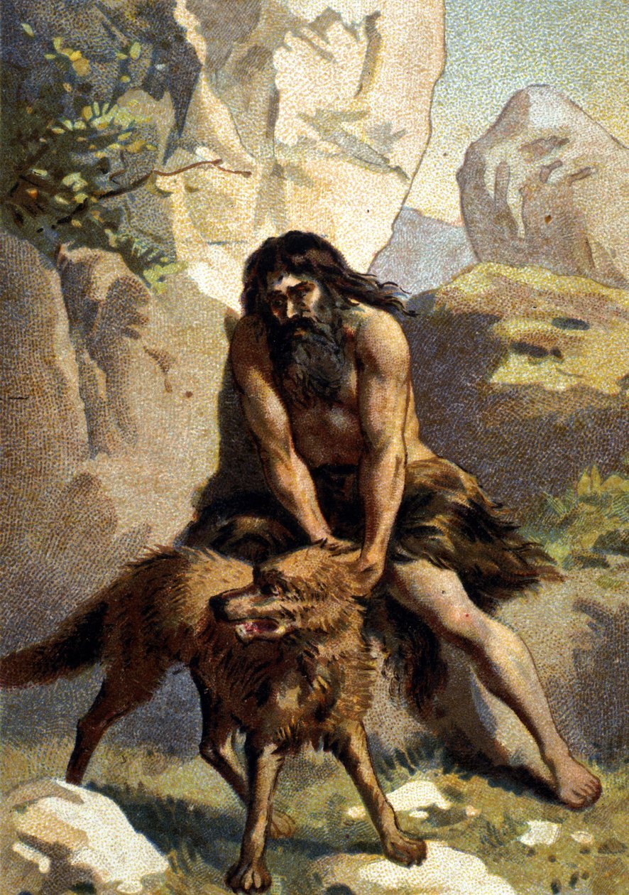 Lykantropia: Sen, joka luulee muuttuneensa sudeksi, huijaus. 1800-luvun kromi tekijältä Unknown artist