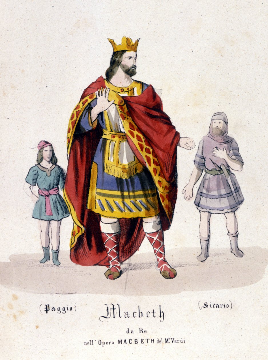 Macbeth-hahmo Giuseppe Verdin (1813 - 1901) samannimisessä oopperassa William Shakespearen teoksen jälkeen. 1847. Kaiverrus. tekijältä Unknown artist