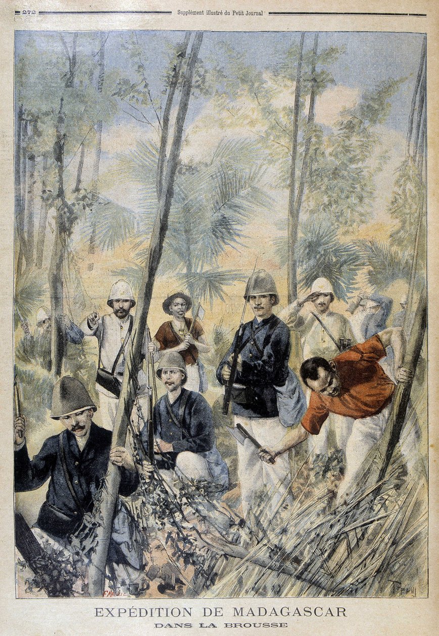 Madagaskarin retkikunta: pensaassa - "" Le Petit Journalissa", elokuussa 1895 tekijältä Unknown artist