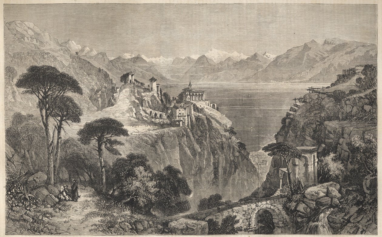 Madonna del Sasso, Sveitsi - Sasson Neitsyt Marian luostari - lähellä Locarnoa Maggiore-järvellä - Ticinon kantoni Sveitsissä - 1861 tekijältä Unknown artist