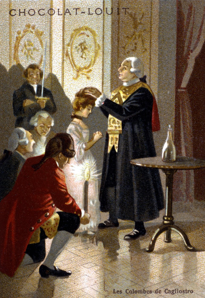 Giuseppe Balsamon taikaistunto, joka tunnetaan nimellä Alexander, Cagliostron kreivi (1743 - 1795). kromolitografia 1800-luvun lopulla. tekijältä Unknown artist
