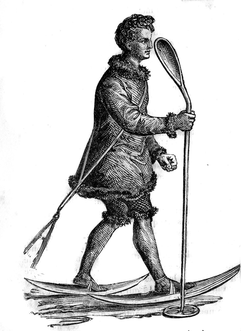 Mies perinteisessä hantipuvussa (khante tai ostiak) metsästämässä Hermineä. Hantit ovat Länsi-Siperiassa asuvia suomalais-ugrilaisia ihmisiä. tekijältä Unknown artist