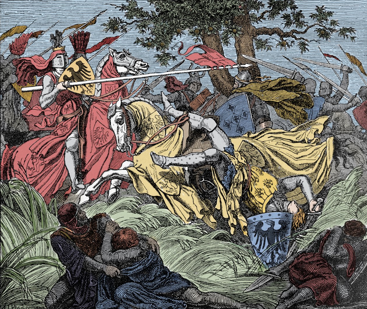 Manfred kuoli taistelussa - Beneventin taistelu (26. helmikuuta 1266): Manfred I:n (Hohenstaufenin) kuolema tekijältä Unknown artist