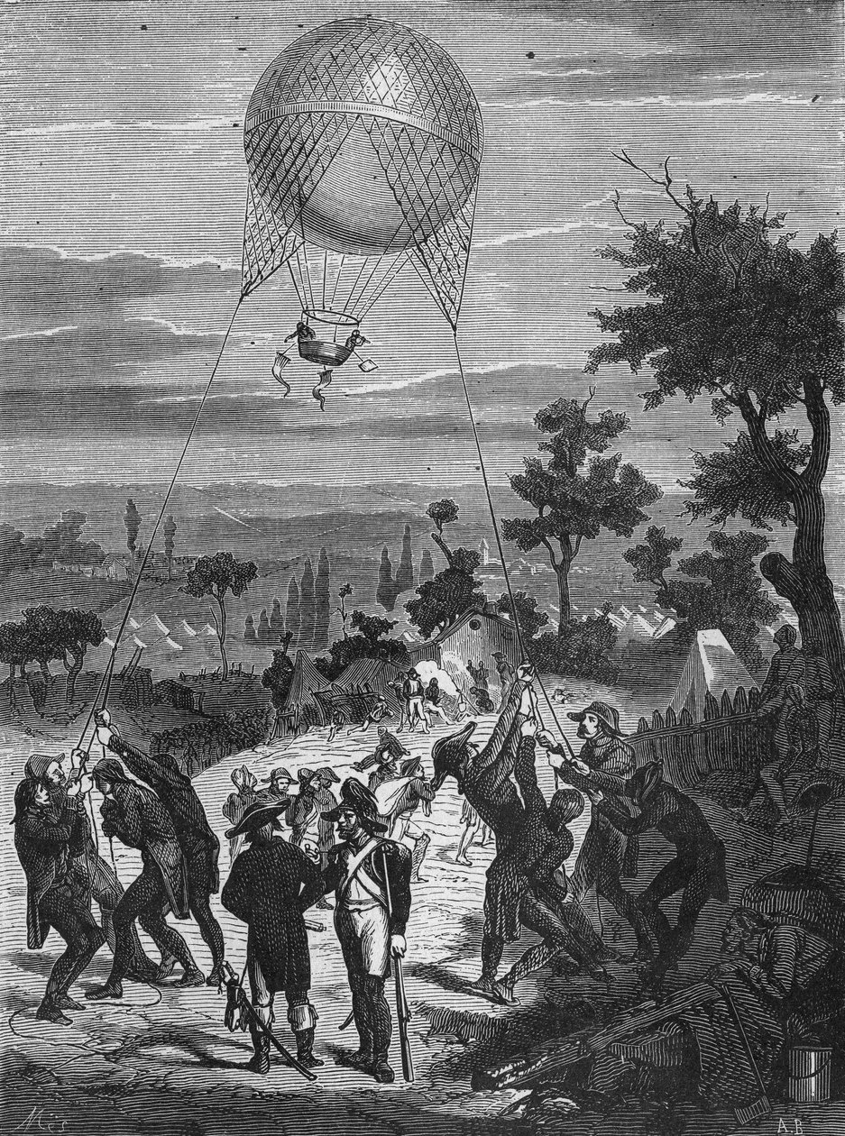 Tasavallan armeijassa käytetyn vankeudessa olevan aerostaatin ohjaus. Julkaisussa "Album de la science", Editions Jouvet tekijältä Unknown artist
