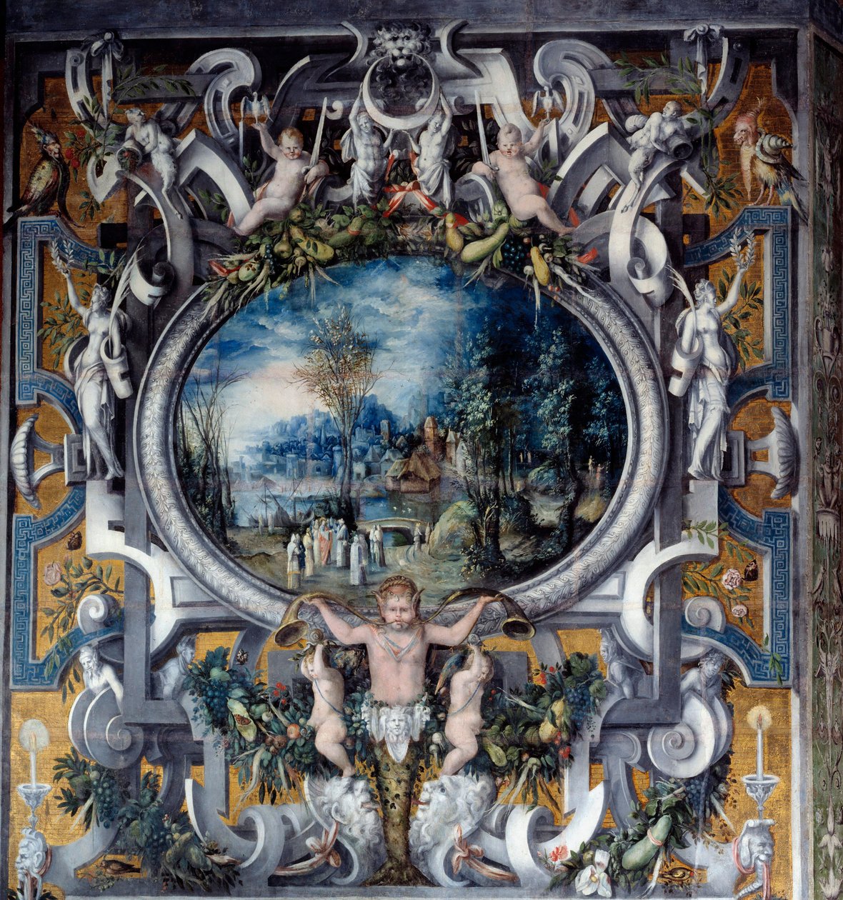 Jules Cesarin kunnianosoituksen savupiipun vaippa Rooman sankareiden Anonymous-maalauksen huoneessa. Noin 1547. Kuuntele, National Renaissance Museum tekijältä Unknown artist