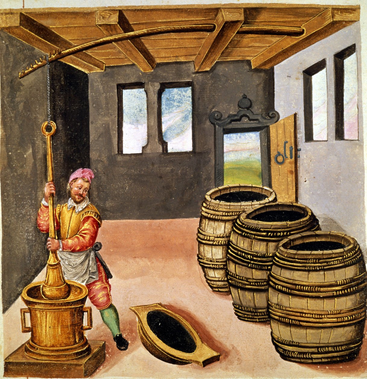 Mustan jauheen valmistus - 1500-luvun pyrotekniikan, asevaraston ja linnoitusten käsikirjassa. tekijältä Unknown artist