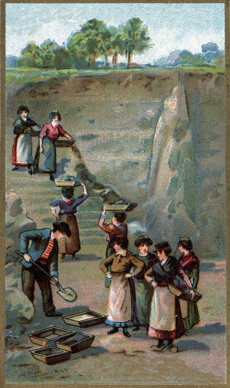 Posliinin valmistus, Kaoliinilouhos. 1800-luvun lopun kromolitografia tekijältä Unknown artist