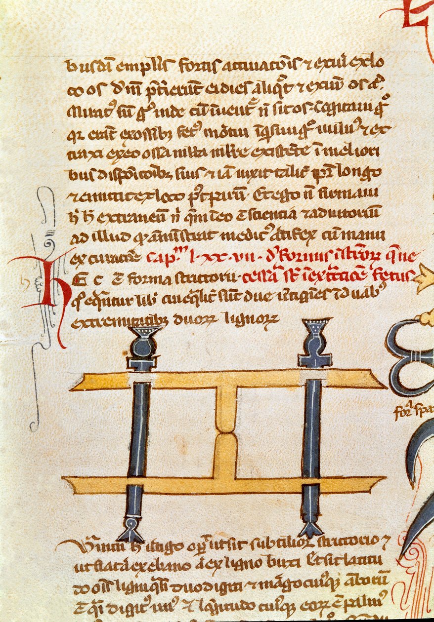 Käsikirjoitussivu "Surgery" (MS. LAT.VII XXXII-3023), kirjoittanut Guillaume de Salice (Guglielmo da Saliceto) (1207-1270) munkki ja lääkäri. 1300-luvun Biblioteca Marciana Venetsia tekijältä Unknown artist