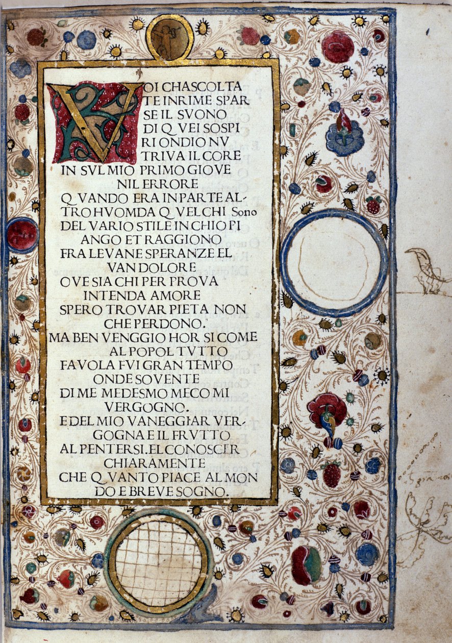 Francesco Petrarcan (Petrarca) (1304-1374) "" Il Canzoniere "" käsikirjoitussivu 1493 tekijältä Unknown artist