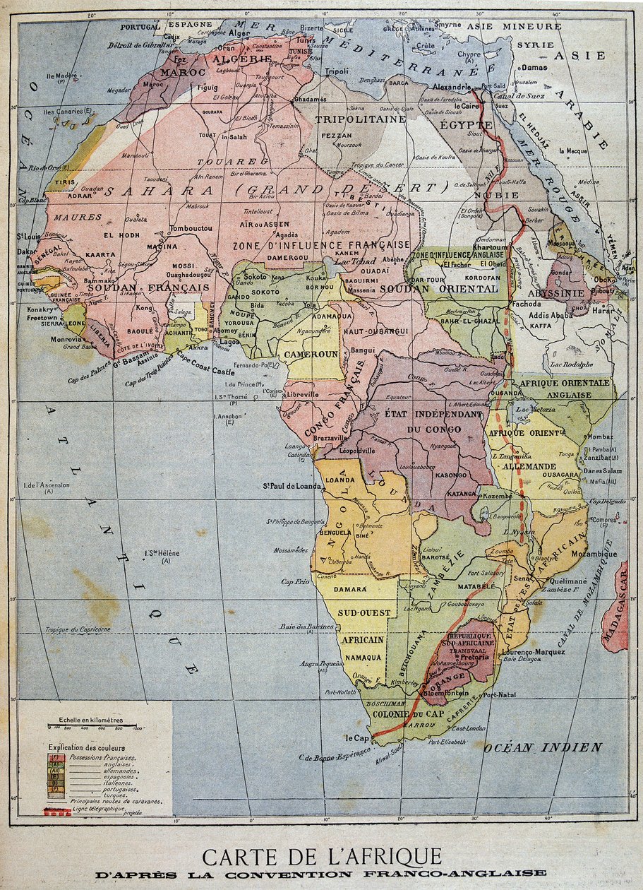 Afrikan kartta ranskalais-englannin sopimuksen mukaan - "" Le Petité Journal" -lehdessä, 9.4.1899 tekijältä Unknown artist