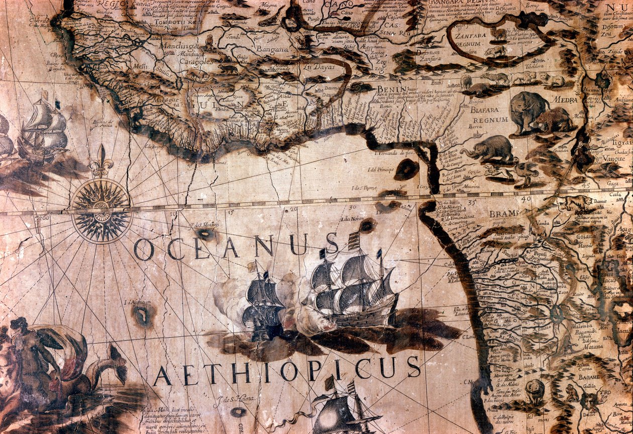 Afrikan kartta: yksityiskohta Benininlahdella ja Saint Helenen saarella. 1600-luvun Rooman Italian maantieteellinen seura tekijältä Unknown artist