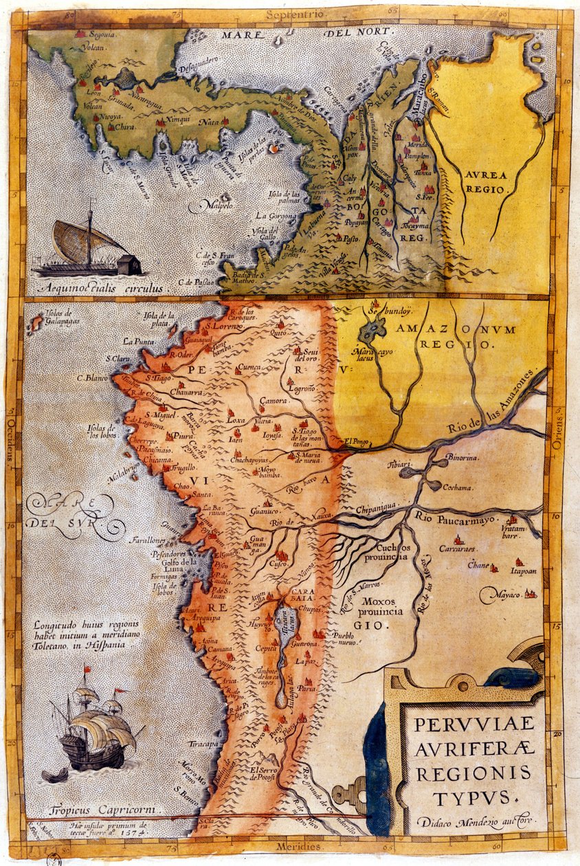 Kolumbian ja Perun kartta. 1590. tekijältä Unknown artist