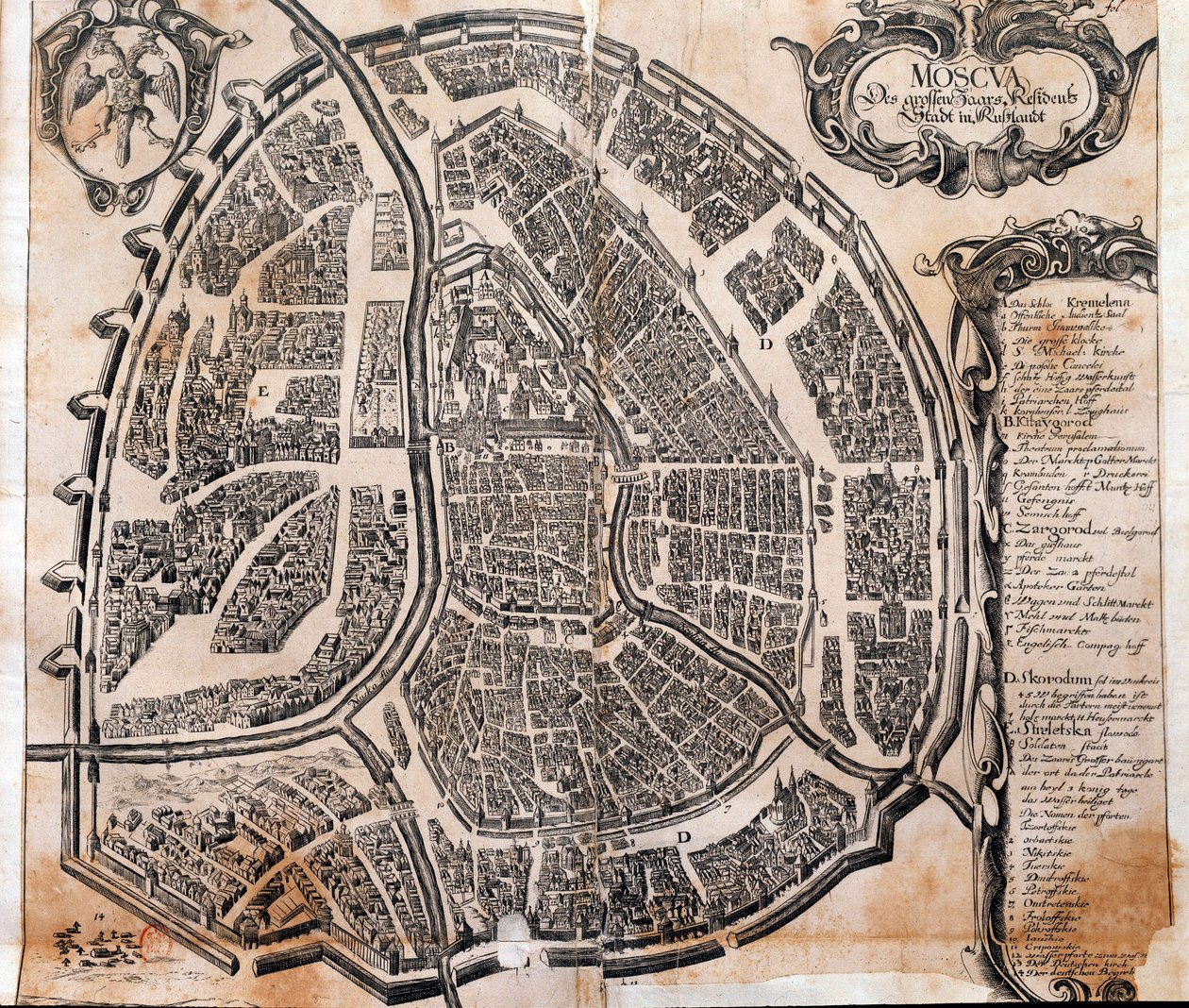 Kartta Moskovan kaupungista Venäjällä 1600-luvulla. Paris, B.N. tekijältä Unknown artist