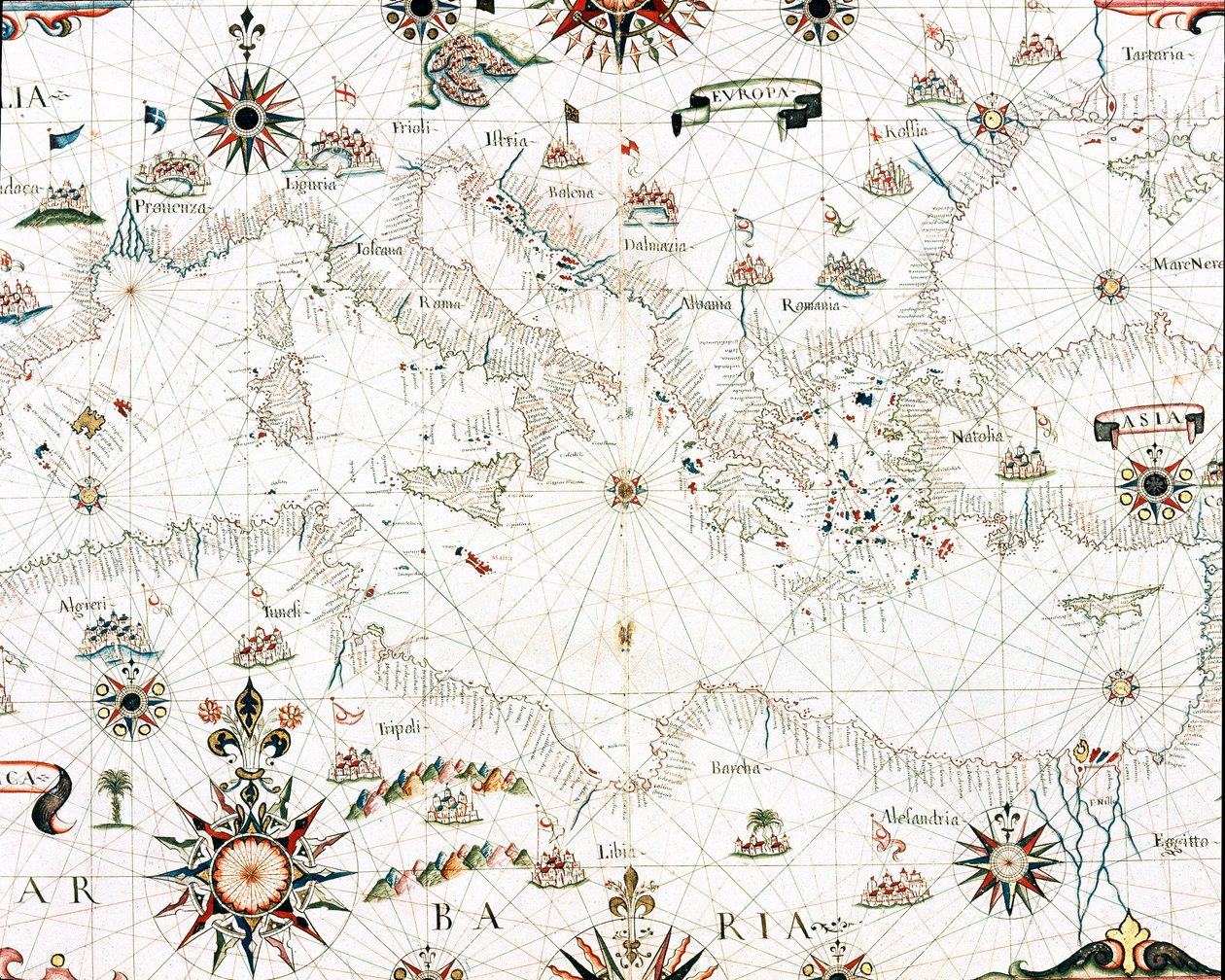 Välimeren ja rannikon kartta (Castellini-portulanin yksityiskohta tekijältä Unknown artist