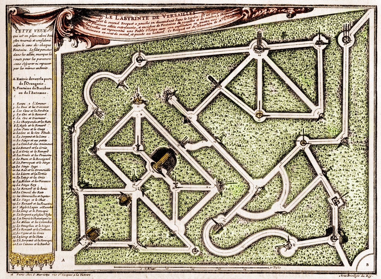 Andre Le Notren (1613-1700) luoma kartta sokkelosta Versaillesin linnan puistossa. Kaiverrus "" La Nature -kirjaan. Revue des sciences et de ses applications aux arts et a l