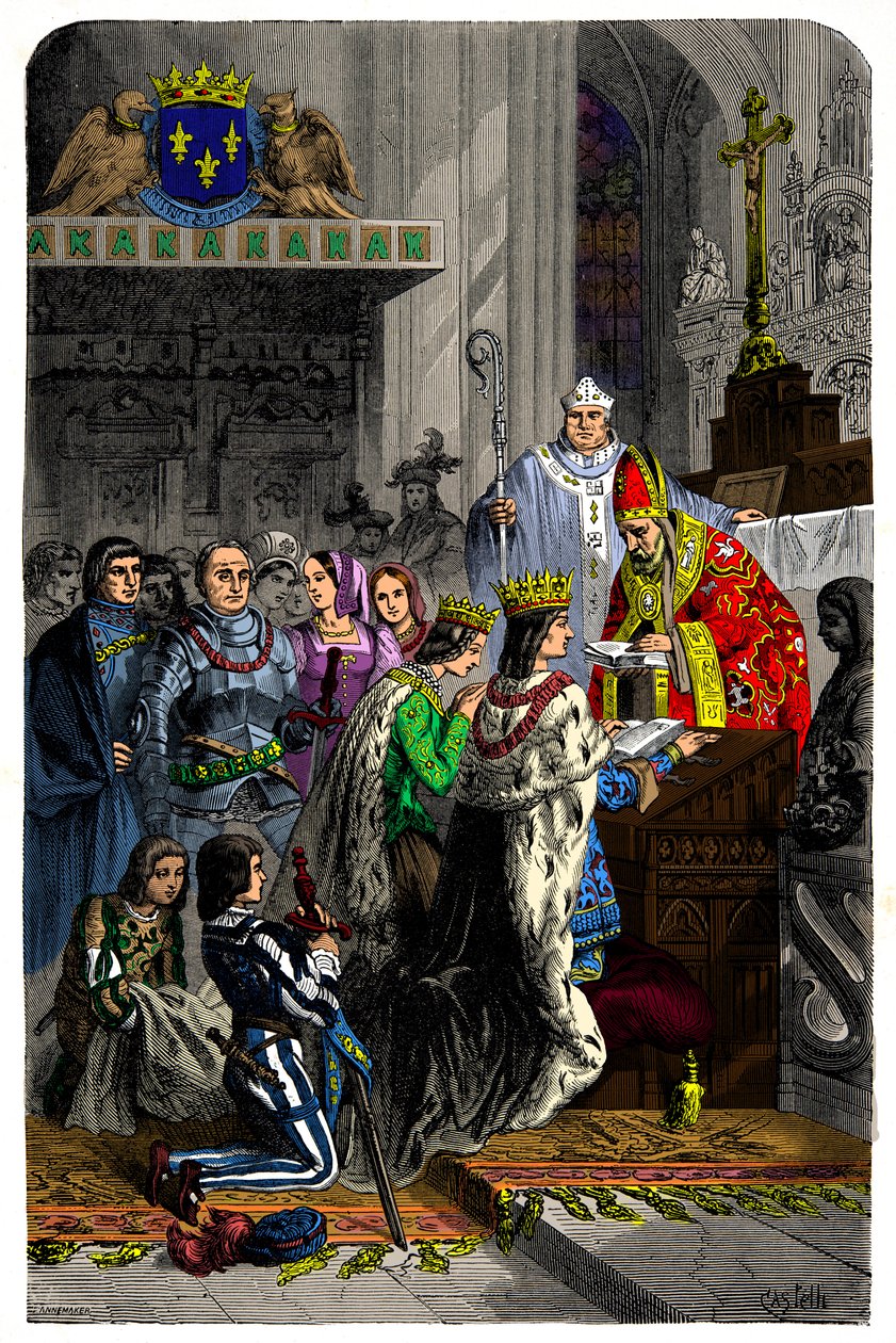 Kaarle VIII (1470-1498) ja Anne Bretagnen (1477-1514) avioliitto 13. joulukuuta 1491 Chateau de langeaisissa, Kaiverrus 1800-luku tekijältä Unknown artist