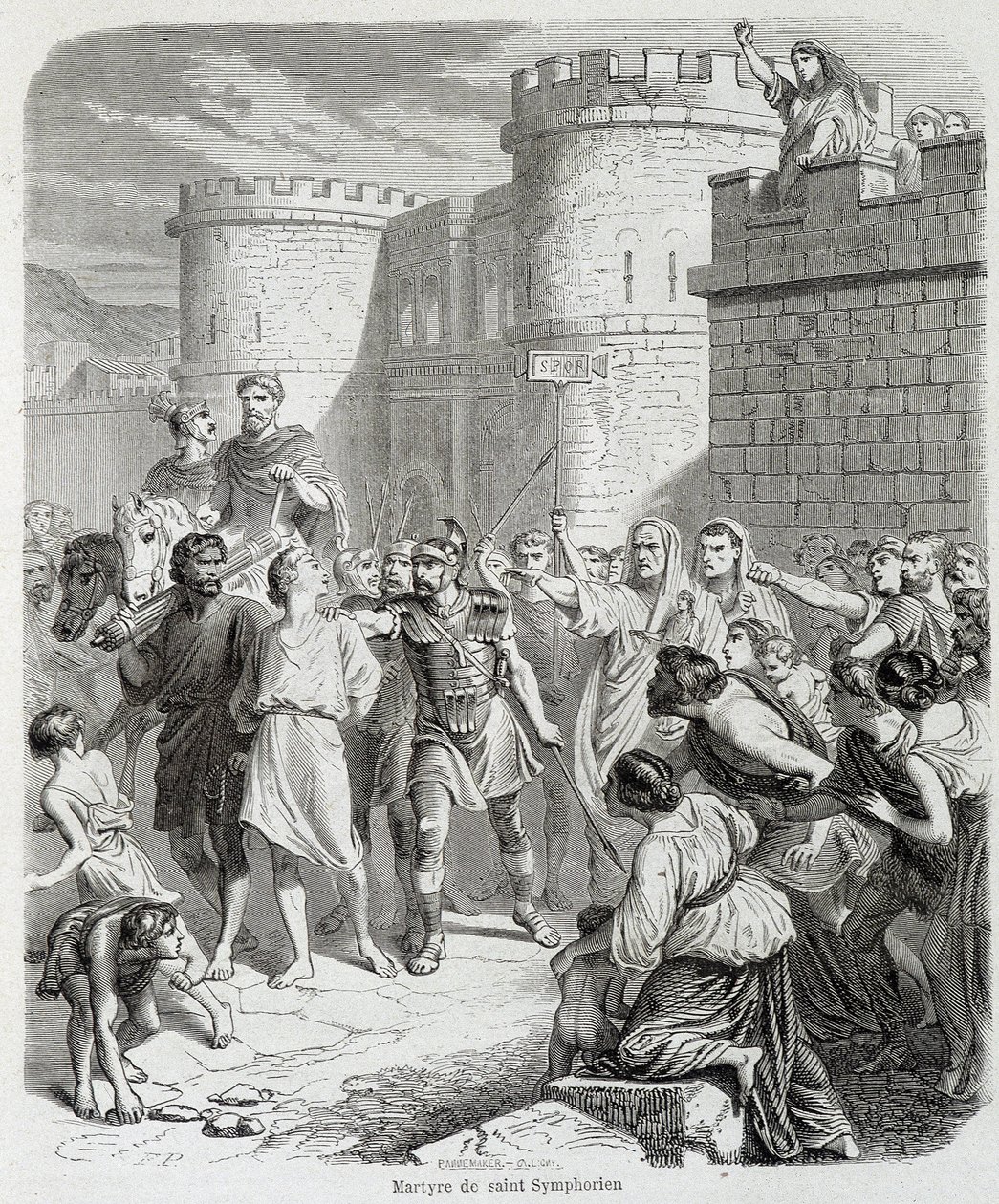 Saint Symphorienin marttyyrikuolema - teoksessa "Histoire des Popes", kirjoittanut Maurice Lachatre tekijältä Unknown artist