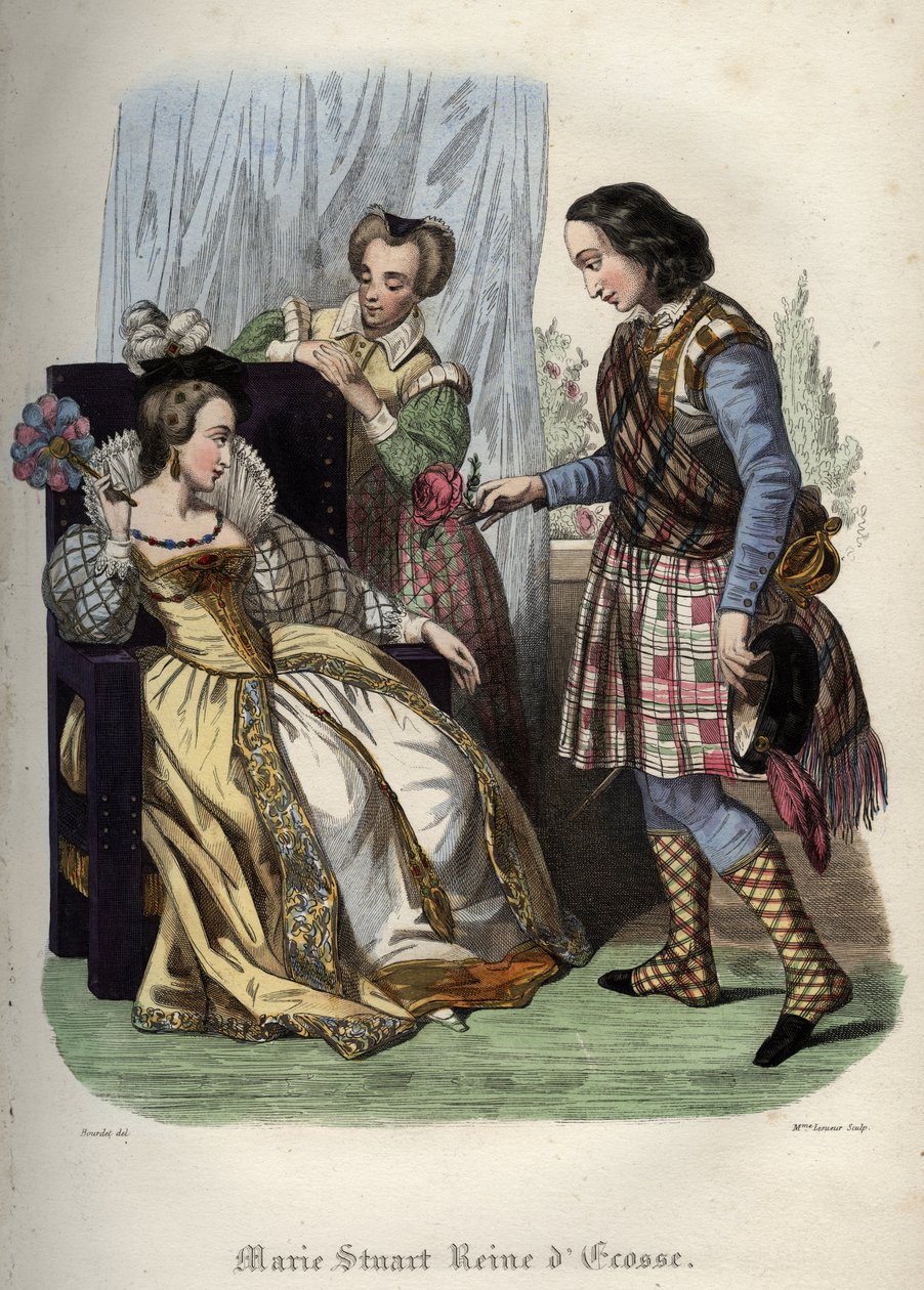 Mary, Skotlannin kuningatar (Skotlannin Maria I) (Marie Iere Stuart) (1542-1587). Kaiverrus vuodelta 1842 Maurice Lachatren teokseen "Histoire des Popes". Yksityinen kokoelma. tekijältä Unknown artist