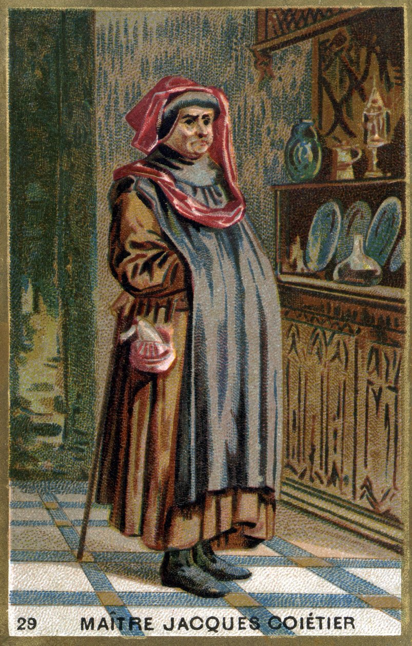 Mestari Jacques Coitier, ensimmäinen lääkäri, Ludvig XI:n lääkäri. 1800-luvun kromolitografia. tekijältä Unknown artist