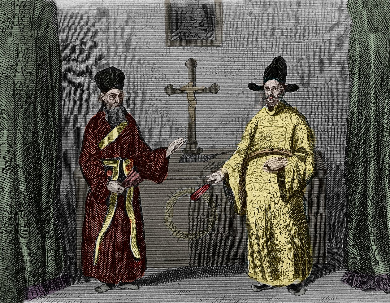 Matteo Ricci käännynnäisen Paul Lyn kanssa - Muotokuva Matteo Riccistä (1552-1610) (vasemmalla), italialainen jesuiitta, ja Paul Ly, kristillisen uskon suuri levittäjä Kiinassa tekijältä Unknown artist
