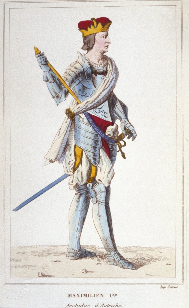 Maximilian I (Habsburg). Itävallan arkkiherttua, roomalaisten kuningas ja germaanien keisari (1459-1519). Kaiverrus vuodelta 1830 tekijältä Unknown artist