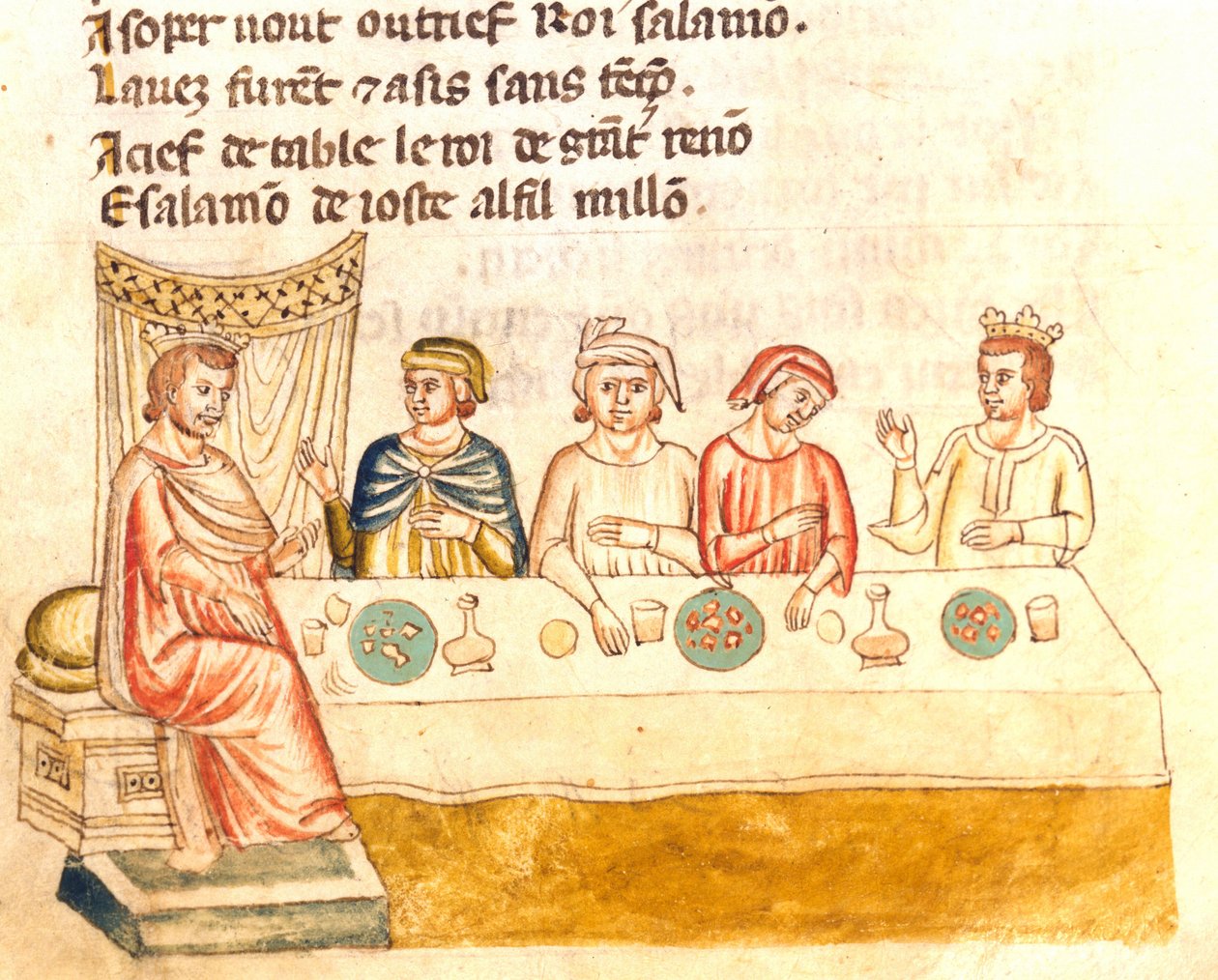 Kuninkaan ja hänen alamaistensa ateria 1100-luvun miniatyyri Biblioteca Marciana Venetsia tekijältä Unknown artist