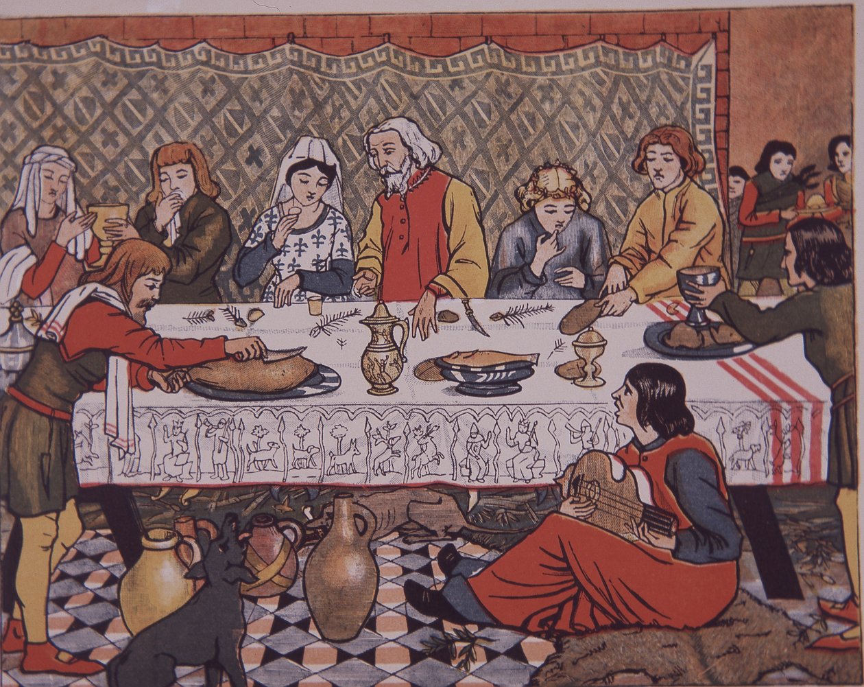 Keskiaikainen kartanonherran ruokailu (värilitro) tekijältä Unknown artist