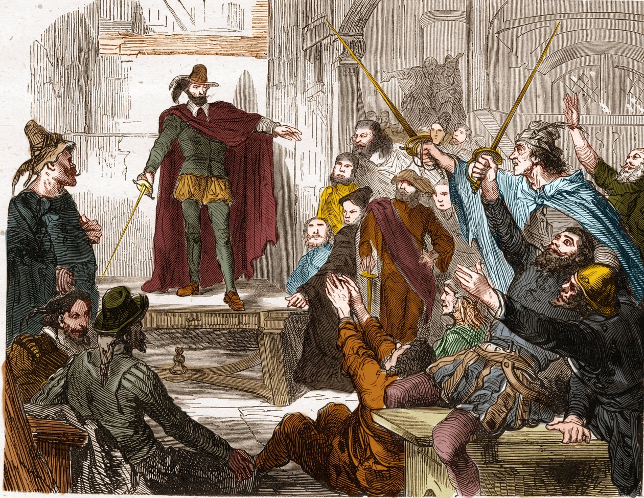 Kuudentoista (16) komitean kokous vuonna 1588 (Pariisin kuudentoista kaupunginosan edustajien neuvosto) Liigan aikana Pariisissa muodostettu kapinakomitea. tekijältä Unknown artist