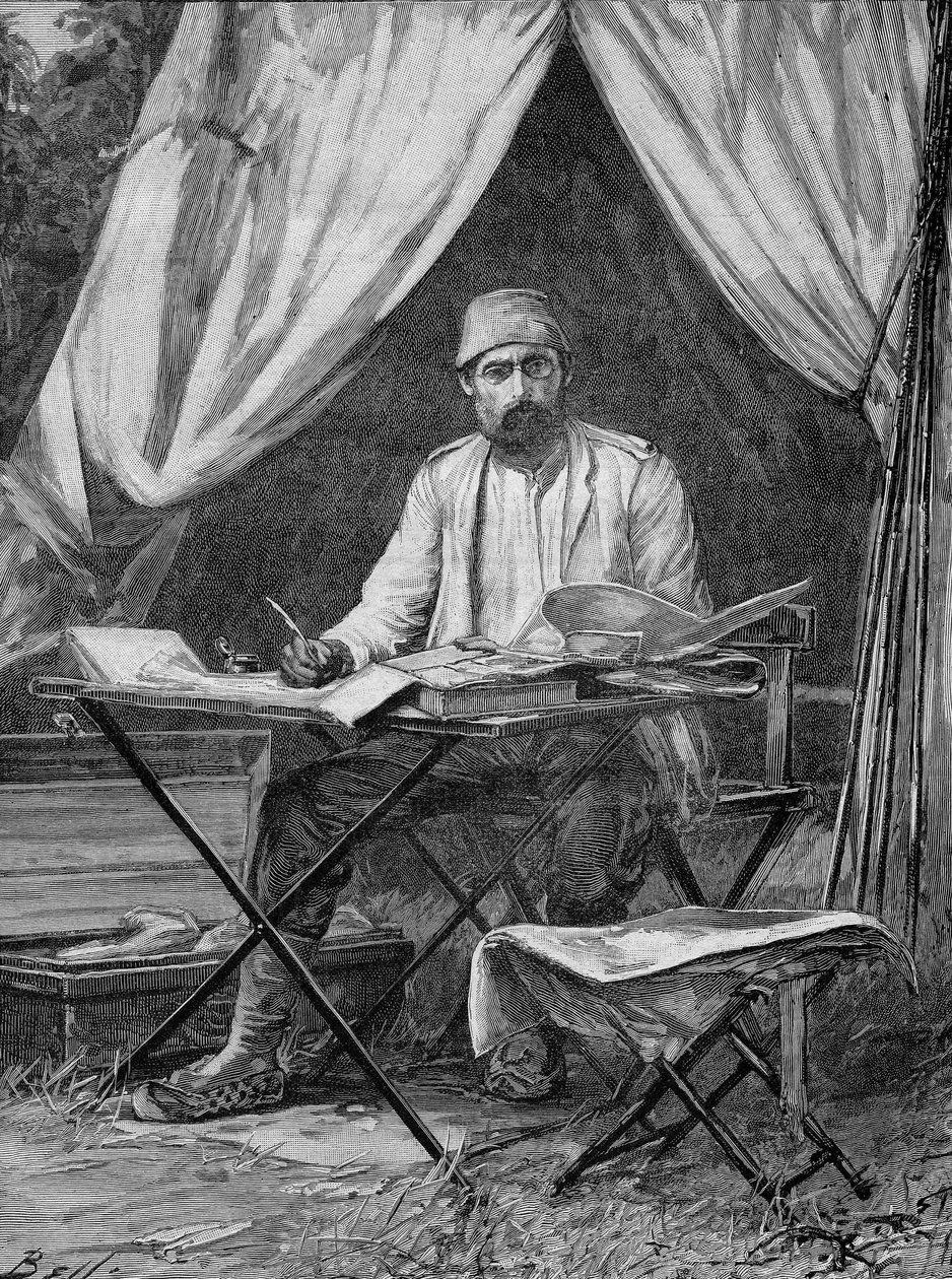 Mehmet Emin pasha. (Eduard Schnitzer) Saksalainen tutkimusmatkailija (1840-1892). kaiverrus vuodelta 1893. tekijältä Unknown artist