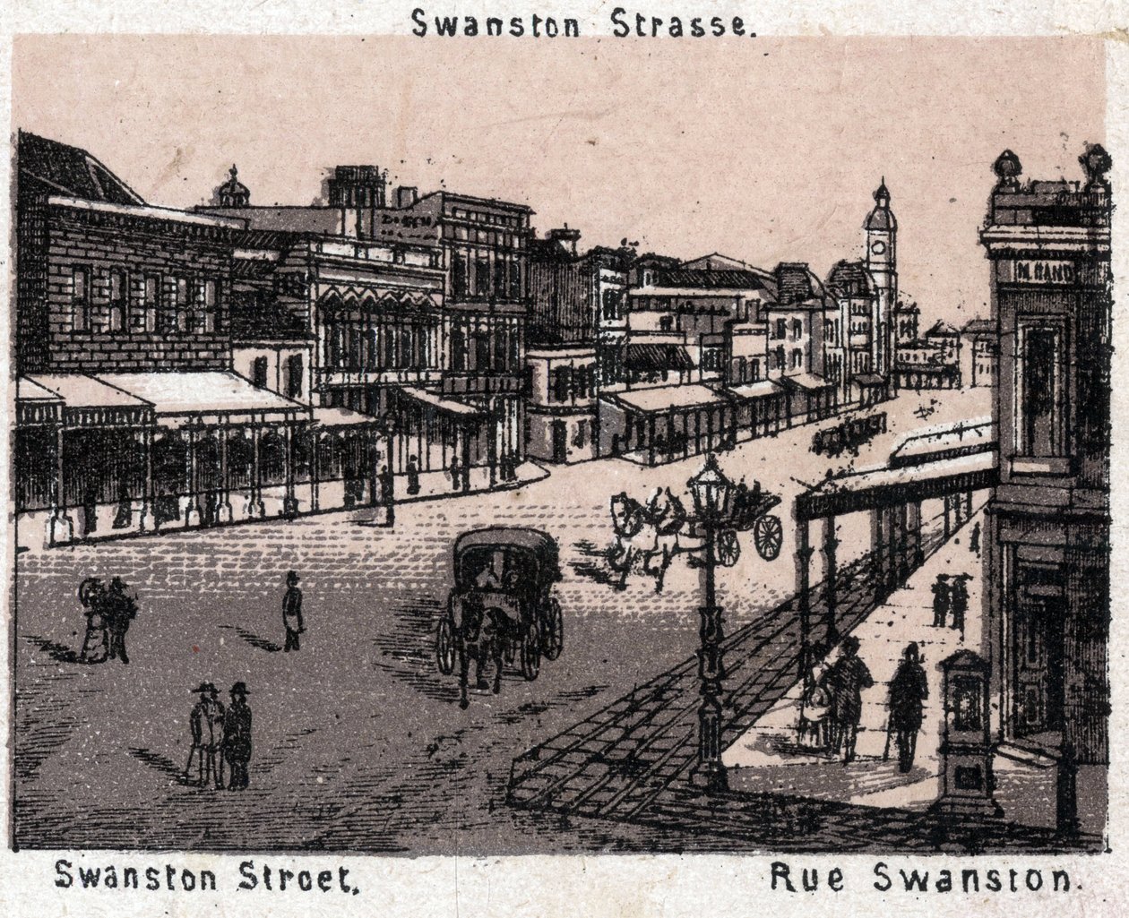 Melbourne, Australia: näkymä Swanston Streetille. kirjassa "" Maailma havainnollistaa 168 näkymää"" Päiväämätön (1800-luvun loppu) tekijältä Unknown artist